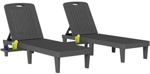 Outsunny Pack de 2 Tumbonas de Jardín Exterior Reclinables de PP, Gris
