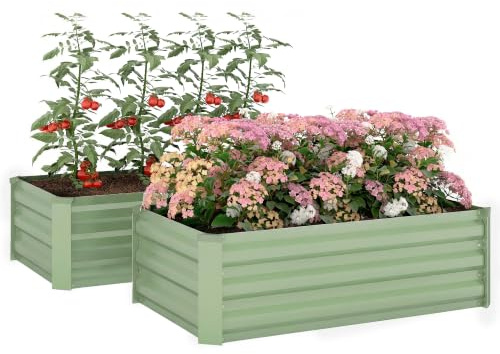 Outsunny Hochbeet 2er-Set, 110 x 60 x 30 cm, hellgrün | Outdoor-Pflanzkasten, verzinkter Stahlrahmen, für den Anbau von Gemüse, Blumen und Kräutern