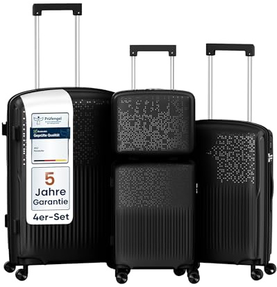 4FLY Leichter Hartschalen-Reisekoffer Set 4-teilig (S/M/L/XL) – Koffer Set mit TSA-Schloss, 4 Spinner-Doppelrollen & Aluminium-Teleskopgriff, Set mit Beauty Case, Handgepäck & Aufgabegepäck