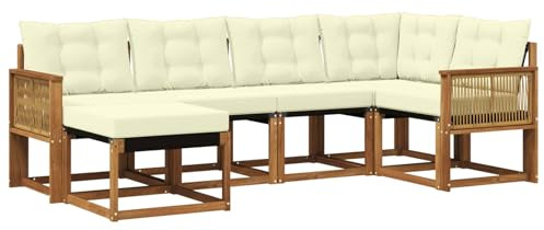 vidaXL Outdoor-Sofagarnitur mit Kissen 6 pcs Natur und Creme, Moderne Outdoor-Sofa-Sitzgruppe, stylische Gartenmöbel, robuste Terrassenmöbel, Bequeme Lounge für den Garten
