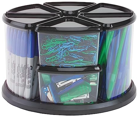 Deflecto Carousel Storage Tidy Crystal Tubs - Black - 9 Tubs, 39010104