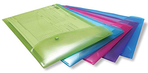 Rapesco 0698 ECO Pochette à Bouton Pression Recyclé Format Portrait, A4+, Couleurs Vives Transparentes Assorties, Lot de 5