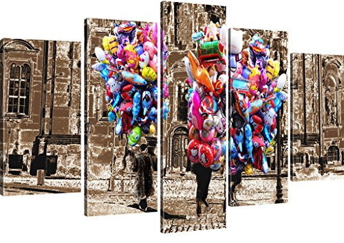 Kunstlab Luftballons in Dresden Wandbild Stadt Bilder auf Leinwand Leinwanddruck - 175x100 cm 5-Teilig: Sepia v2