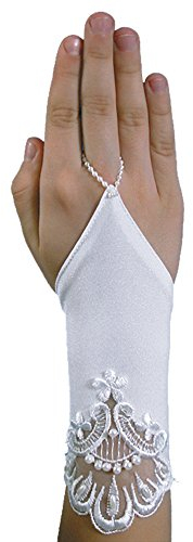 YES Schicke kurze fingerlose Kommunionhandschuhe Handschuhe zur Kommunion, Spitze, Perlen, Mädchen KA-42