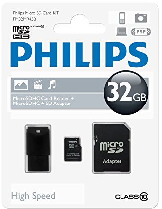 Philips micro SD Karte mSDHC 32 GB, Class 10 3 in 1 inklusive SD Adapter und USB Adapter