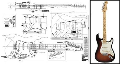 Plan of Fender Stratocaster Chitarra Elettrica - Stampa su scala completa