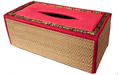 CCcollections Handmade Stylish Reed Tissue Box, 100% Cotton Handcrafted with Satin Trim Sheath Cover Holder Dispense made from Natural Eco-Friendly Materials - (C Pink)
