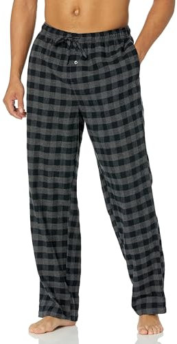 Amazon Essentials Pantalon de Pyjama Respirant en Flanelle (Disponible en Grandes Tailles et Grandes Longueurs) Homme, Gris Noir Carreaux Lainés, XS