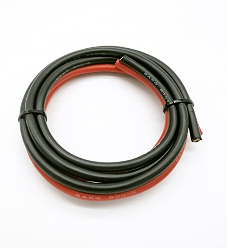 Boladge 2 Meter Reine Silikonleitung 8AWG Stromkabel Batteriekabel Verzinnter Kupferdraht 8 Gauge RC Kabel (1 Meter in Schwarz und 1 Meter in Rot) (8AWG)