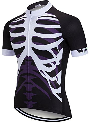 Weimostar Herren Fahrradtrikot Kurzarm Fahrradbekleidung Mehrfarbig Diamant, skelett, L