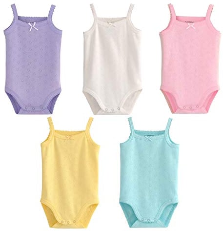 Blueleyu ärmelloses Tanktop, Body, für Babys, Mädchen, aus Baumwolle, 3er-Pack Strampler, 5 Stück., 86