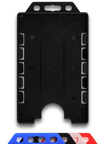 Porte-cartes d’identité verticale CKB LTD double face rigide coulissante en plastique pour cartes d’identité format portrait recto verso Peut contenir deux cartes de crédit 86x54mm Lot de 10 Noir