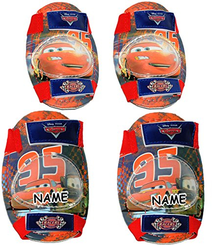 alles-meine.de GmbH 4 TLG. Set: Cars - Auto Lightning McQueen - incl. Name - Knieschützer + Ellenbogenschützer - für Circa 5 bis 12 Jahre - für Kinder - Gelenkschützer Knieschone..