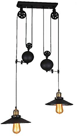 Eisen Pendelleuchte Retro Industrie Hängeleuchte Metall Pulley Pendellampe E27 Höhenverstellbarer Hängelampe Loft Schlafzimmer Deckenleuchte Café Wohnzimmer Esszimmer Bar Kronleuchter