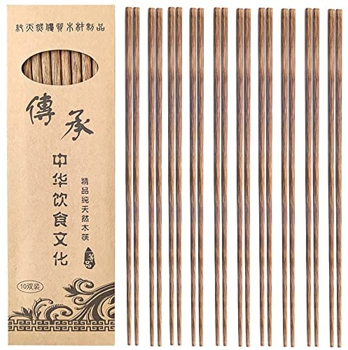 DXIA 10 Pares Palillos, Palillos de Madera Reutilizable Natural Lavable, Natural del Estilo Antideslizante del Palillos, para lavavajillas Madera Palillos Chinos Vajilla Set, Hecho a Mano