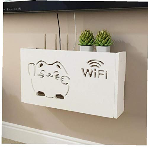 Weiß WiFi Router Aufbewahrungsbox Kabel-stecker-draht-Wand Befestigtes Regal Storage Rack Für Heim Und Büro 1pc (l Vermögens-Katze)
