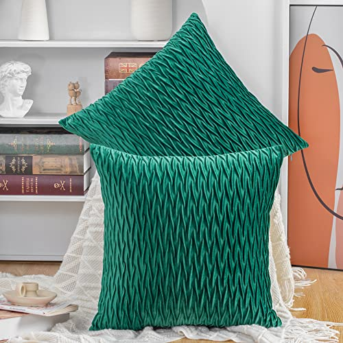 Madizz 2er Set Samt Dekorativ Zierkissenbezüge Luxus Stil Kissenbezug für Sofa für Schlafzimmer Dunkelgrün 50x50 cm Quadrat