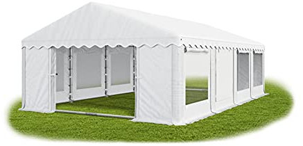 Das Company Partyzelt 6x8m Lagerzelt Universalzelt Pavillon mit Moskitonetz weiß mit Bodenrahmen Pavillon Zelt 240g/m² PE Plane wasserdicht Gartenzelt Summer Floor IPEM