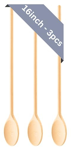 Mr.Woodware 16 Inch Wooden Spoons for Cooking - Set of 3 Long Handle Oval Wooden Spoon for Mixing, Stirring, Tasting - Kitchen Wooden Utensils For Cooking and Crafts, Personalized Wood Burning