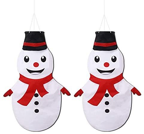 Miewslan 2 Stück Weihnachts-Schneemann-Windsack – 3D-Winter-Windsack mit hängendem Clip, Outdoor für Winterhof, Rasen, Gartendekoration