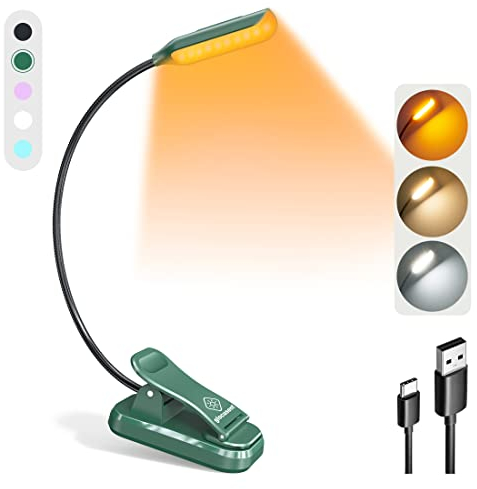 Glocusent Lampe Livre 10 LED, Lampe de Lecture au lit, Liseuse Lampe Rechargeable, 3 Couleurs & 3 Intensités, Autonomie 80h, Idéale pour Amoureux Livres, Gadget insolite utile