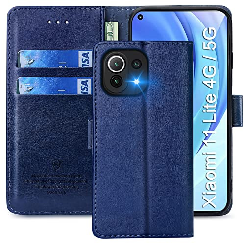FMPCUON Hülle für Xiaomi 11 Lite 4G/Xiaomi 11 Lite 5G Handyhülle [Standfunktion] [Magnetverschluss] Tasche Flip Case Cover Schutzhülle lederhülle klapphülle für Xiaomi 11 Lite 4G/5G Blau