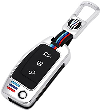 Happyit Zinklegierung + Silikon Autoschlüssel Hüllen für Ford Fiesta Focus Mondeo Kuga Flucht Falcon Galaxy Fusion Mustang Explorer Edge Escort Mk3 Mk4 Ranger 3 Tasten (A, Silber)
