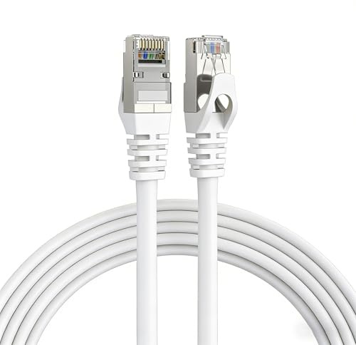Elfcam - 1,5m Ethernet Kabel Cat 7 RJ45,STP 100% Kupfer, 10 Gbit/s 600 MHz, LAN Netzwerkkabel Rund Ø6,0mm, Kompatibel mit Router, PC, TV, Konsole – Weiß