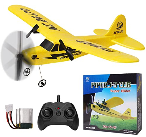 2.4GHz 2-channel Remote Control Airplane with 2 Batteries EPP Foam RC Plane | FX803 RC Aircraft for Beginners Kids and Adults Toy with USB Charging Easy to Fly,Yellow