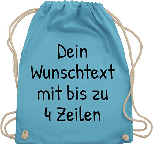 Turnbeutel Rucksack - Aufdruck selbst gestalten - Wunschdruck Text Namen I Eigener Text I Custom Text - Unisize - Hellblau - personalisierter beutel kinder stoffbeutel name wunschtext trinkgeld