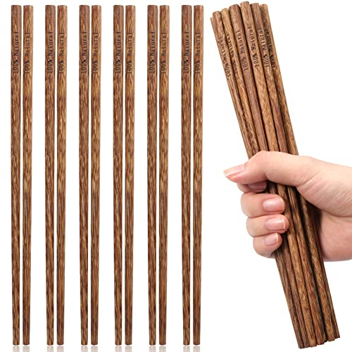 Set de 10 Palillos de Madera Naturales Reutilizables, Fáciles de usar Palillos Japoneses Chinos Antideslizantes Chopsticks Sin Pintura Palillos para Comer Ramen, Sushi, Fideos, 9.84 Pulgadas