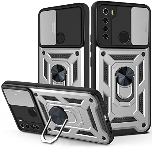 DESSEN Funda para Xiaomi Redmi Note 8 2021, Carcasa de Silicona Suave de TPU/PC y Lente Cover, con Magnético Soporte de Anillo Giratorio, Golpes Bumper Case. Plata