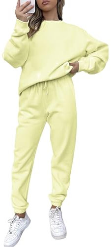 amropi Tuta da Donna Vello Foderato Pullover Felpa e Pantaloni Jogging Tute Beige,XXL