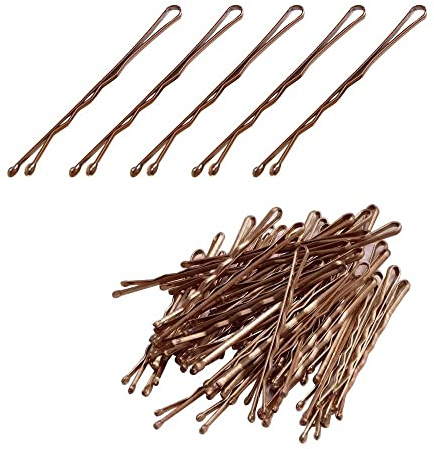 ZEVONDA Haarnadeln aus Metall - 5cm Bobby Pins mit Aufbewahrungsbox Haargriffe mit Glatter Oberfläche und Abgerundeten Kanten für Make-up Haarstyling, Braun, 100pcs