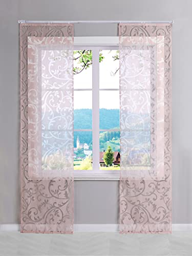 ESLIR Schiebegardinen Ausbrenner Flächenvorhänge Set 2er Gardinen mit Klettband Schiebevorhang Transparent Vorhang Rosa BxH 57x145cm 2 Stück