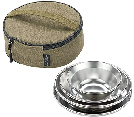 HUIOP 4pcs Stainless Steel Plates and Bowls Set Camping Dinner Dish Set with Carry Bag for Outdoor Camping Hiking Backpacking Picnics,stainless steel plates