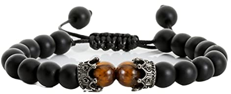 Stfery Armreif Freundin, Männer Armband Verstellbar Zirkonia Braun Schwarz Krone Perlen 17.7cm Armband Chakra Herren Damen Schmuck