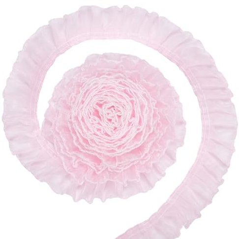 BENECREAT 8 Yard Plissierter Spitzenbesatz Aus Polyester, 40mm Breites Rosafarbenes Gekräuseltes Spitzenband Mit Weißem Rand Für Bekleidungszubehör, DIY, Basteln, Nähen, Dekoration