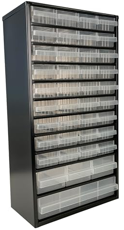 raaco Casiers à Tiroirs C12-40, Cadre en Acier, 40 Tiroirs en Plastique, Charge 36 kg, 15 x 30,6 x 55,2 cm, Montable au Mur, pour Rangement Garage & Atelier, Rangement Visserie Atelier