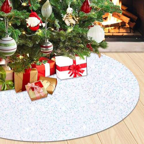 Schillernder Weihnachtsbaumrock 46 Zoll Pailletten Meerjungfrau Baum Rock Weiß Glitzer Baumröcke für großen Weihnachtsbaum Samt Baum Rock Teppich Dicke Baum Basis Matte für Familientreffen Xmas Feier