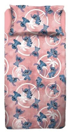 Disney Stich Rosa Bettwäsche für Einzelbett aus Reiner Baumwolle Flanell Bettwäsche Ober- + Spannbettlaken + Kissenbezug