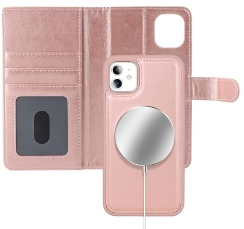 Zouzt for iPhone 11 6.1 Inch Detachable Wallet Case with Card Holder for MagSafe, Premium PU Leather 2 in 1 Flip Folio Book Magnetic Stand Protective Phone Cover for iPhone 11 - Rose Gold