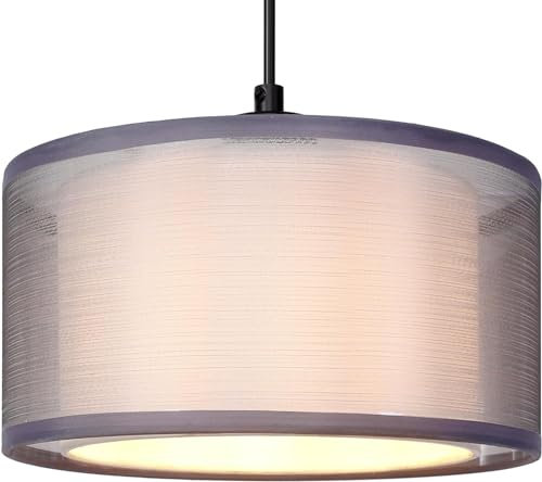 GIGGI Pantalla grande de 2 niveles, moderna pantalla de luz gris, pantallas para lámparas de techo, lámparas de mesa y lámparas de pie, pantalla de lámpara de techo para salas de estar, cocina,