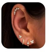 Earring Sets for Multiple Piercing Cartilage Stud Earrings for Women Hypoallergenic Dainty Gold Earrings 14K Gold Plated Earring Stack Trendy Small Huggie Hoop Earrings, Stainless Steel, Cubic