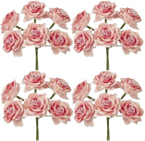PuntoCasaStore 24 PZ Fiori Artificiali FIORELLINO 3,5x13 CM BOMBONIERA SEGNAPOSTO Composizione confettata, Nascita, Battesimo, Matrimonio, Comunione, Laurea (Rosa)