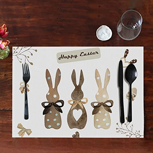 Tischdecke Ostern Hasen Platzsets Osterdeko Tischdeko Ostern Saisonal Frühling Ostern Küche Tisch Dekoration Drinnen Urlaub Party Dekor Tischsets Abwaschbar Tischset Ostern (4PCS Coffee, 30*45cm)