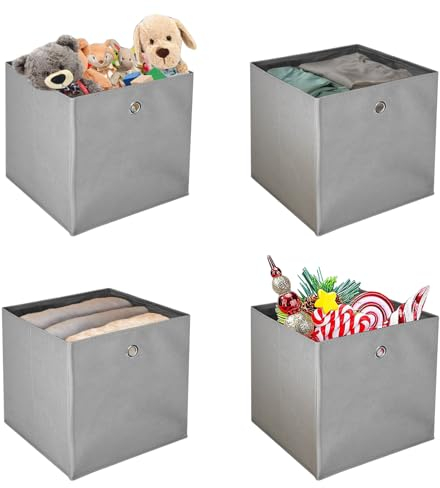 KingSaid 4 Stück Faltbox Faltbare Aufbewahrungsbox 32x32x32cm Stoffbox Faltkiste Schubladen Boxen mit Fingerloch Würfel Spielzeug-Organizer für Kallax Regale Raumteiler Schwarz