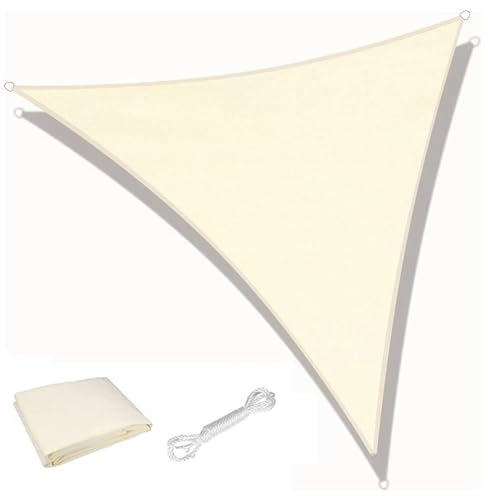 Garden Shade Sail Waterproof Sun Shade Sail, Triangle Sun Canopy for Patio with Awning Attachment, 95% UV Block,4x4x4m-米黄色