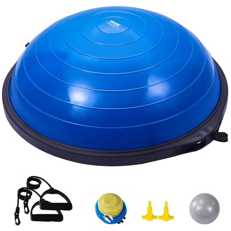 VEVOR Halb-Gymnastikball-Trainer, 66 cm Balance-Ball-Trainer, 680 kg Tragkraft Stabilitätsball, Yoga-Ball mit Widerstandsbändern und Fußpumpe, Kraft-Fitnessball im Heim-Fitnessstudio, Blau