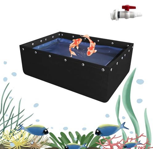 Ywanwj 0.6x0.6x1mliner Bassin extérieur Grande Piscine d'aquaculture autoportant, pour Poissons Rouges Koi, Résistant aux déchirures Réservoir d'eau extérieur Étangs en Toile avec Valve de vidange
